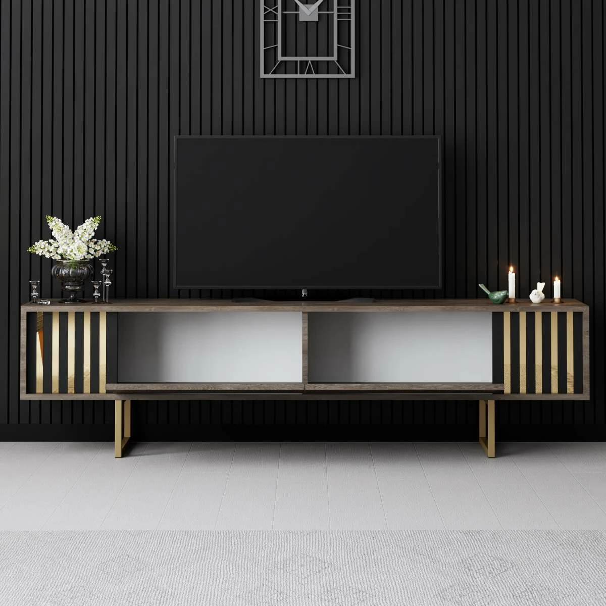 Komodë TV Hanah Home, Gold Line, ngjyrë arre, e zezë