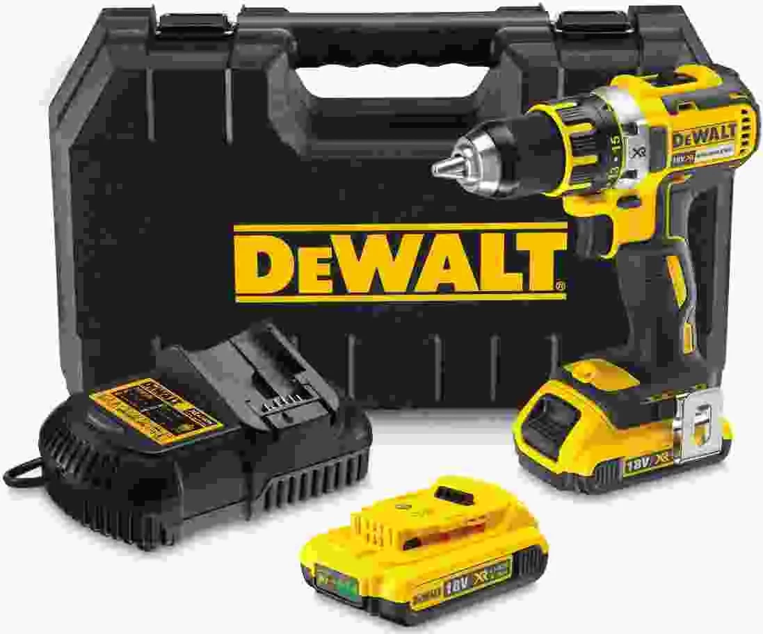 Trapan/vidhues pa kabllo brushless DeWalt DCD790D2 18V 2.0Ah XR, set me 2 bateri + karikues + kuti TSTAK, verdhë/zezë