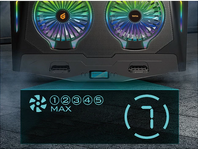 Pad ftohës Conceptronic 2-Fan, USB-A 2.0, RGB, 17 inç, i zi