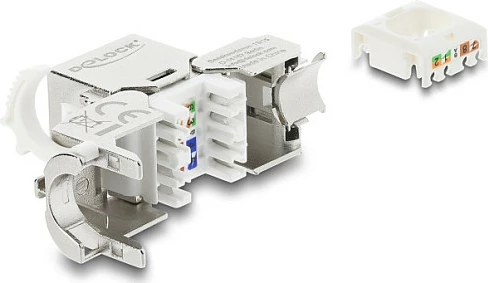 Modul keystone DeLOCK RJ45 në LSA, Cat8.1, shielded, AWG 22/24, flat, zi/argjendt/bardhë