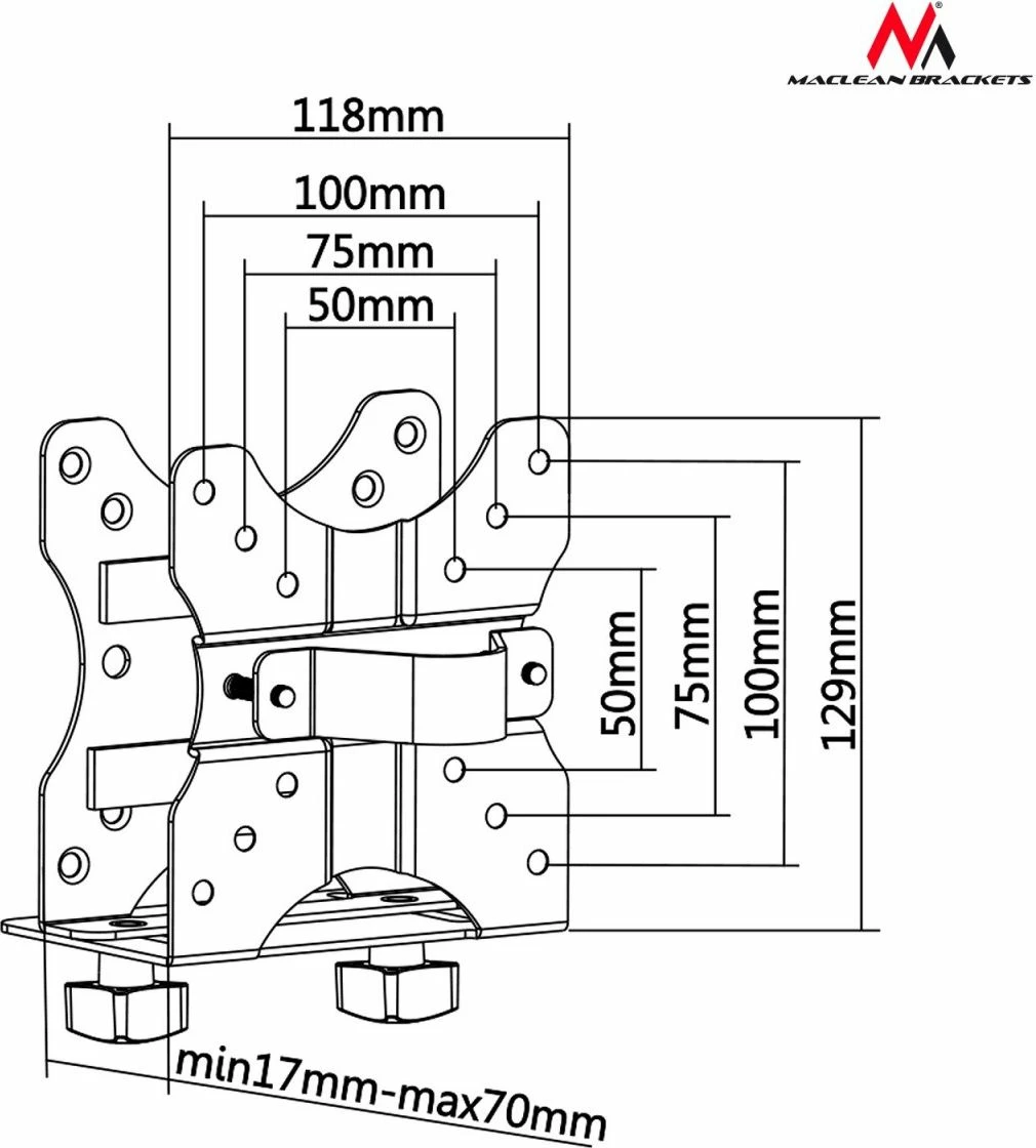 Mbajtëse mini kompjuteri Maclean MC-720, VESA 50x50/75x75/100x100, deri 5 kg, e zezë