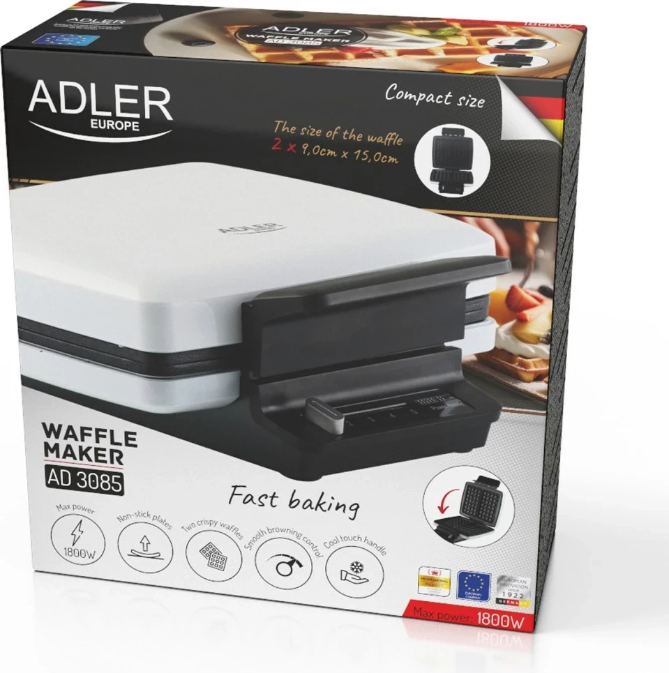 Pjekës për waffle Adler AD 3085, 1800 W, i zi