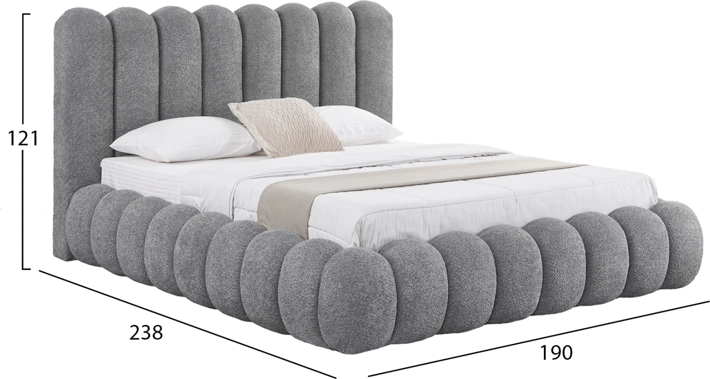 Krevat dopio me hapësirë për depo, BUBBLE CD727.01, stof CHENILLE gri, dyshek 160x200cm