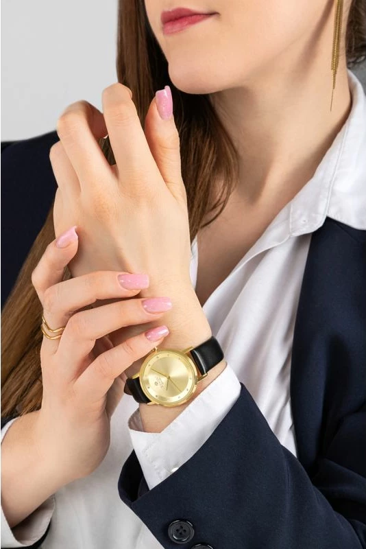 Orë dore femra Giewont GW4130-A3, e artë, rrip lëkure e zezë