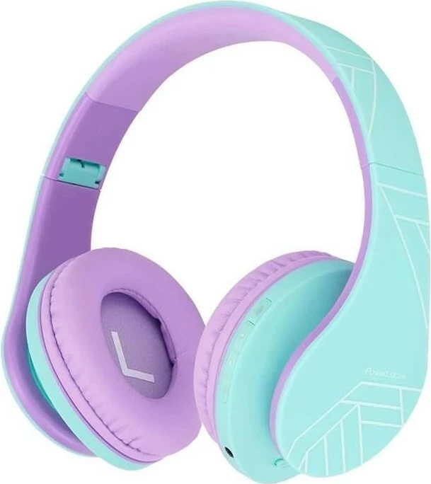 Kufje për fëmijë PowerLocus Kids, Bluetooth 5.0, microSD deri 32GB, jeshile-vjollcë