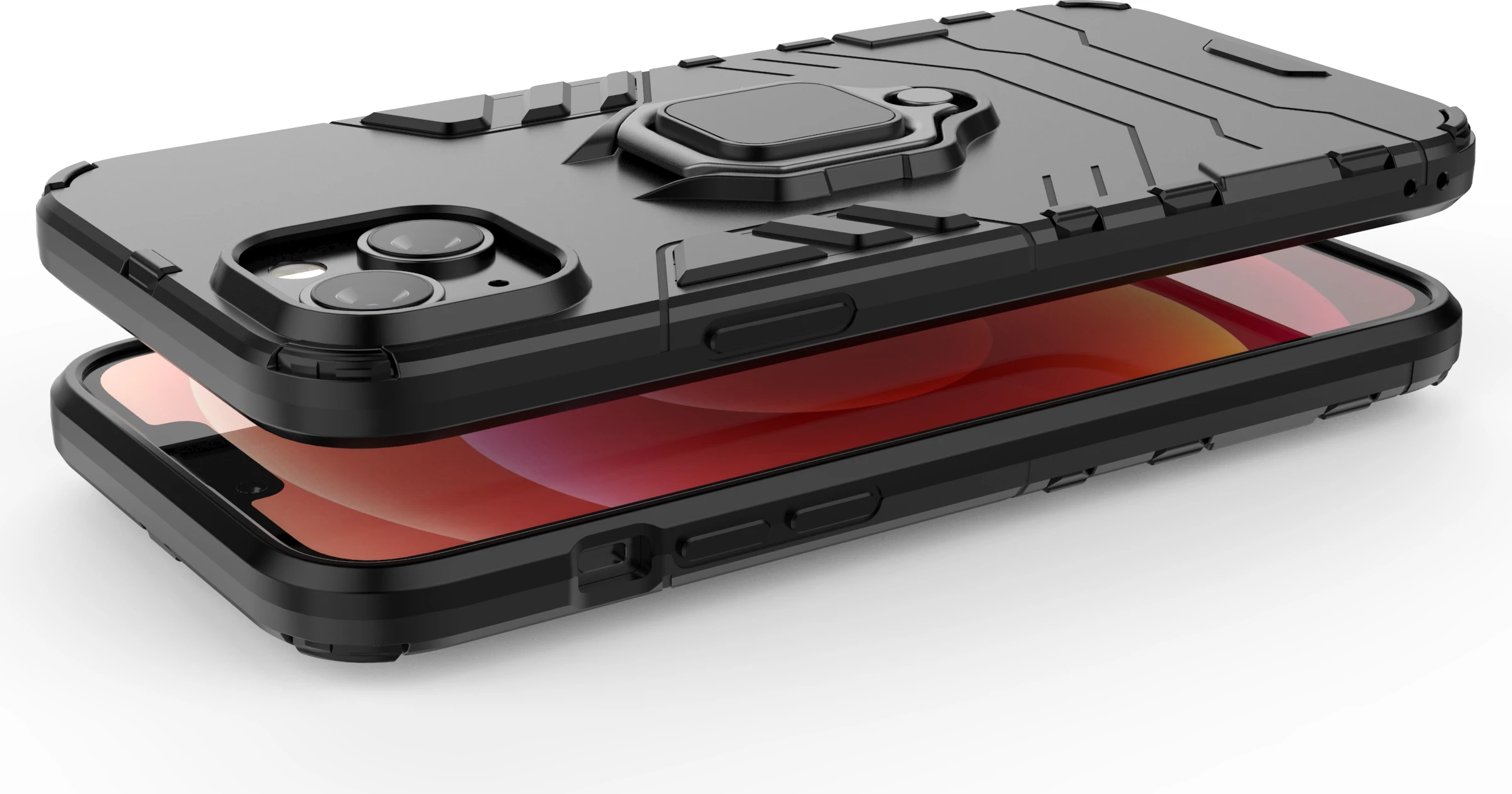 Mbështjellës Hurtel Ring Armor për iPhone 14, me unazë mbajtëse, e zezë