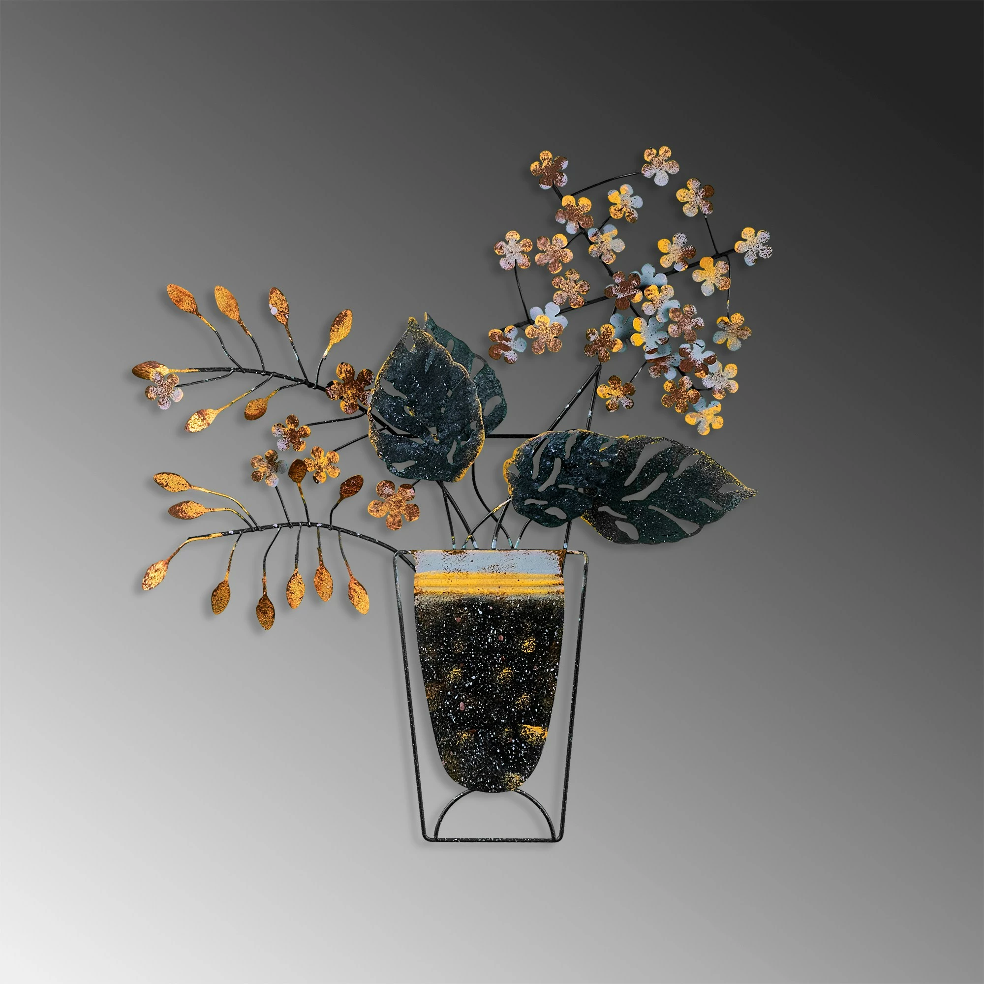 Aksesor dekorativ metalik për mur, lule në vazo, Wallity, shumëngjyrësh