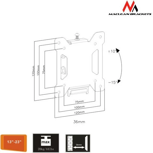 Mbajtëse muri për TV/monitor Maclean MC-596, 13-27 inç, VESA 100x100, e zezë
