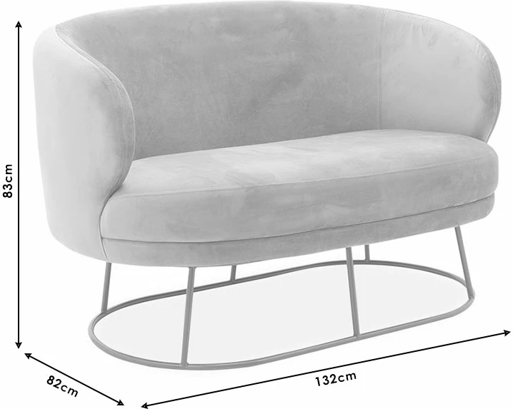 Divan dy ulëshe Rony, kadife gri, metal i artë, 132x82x83cm