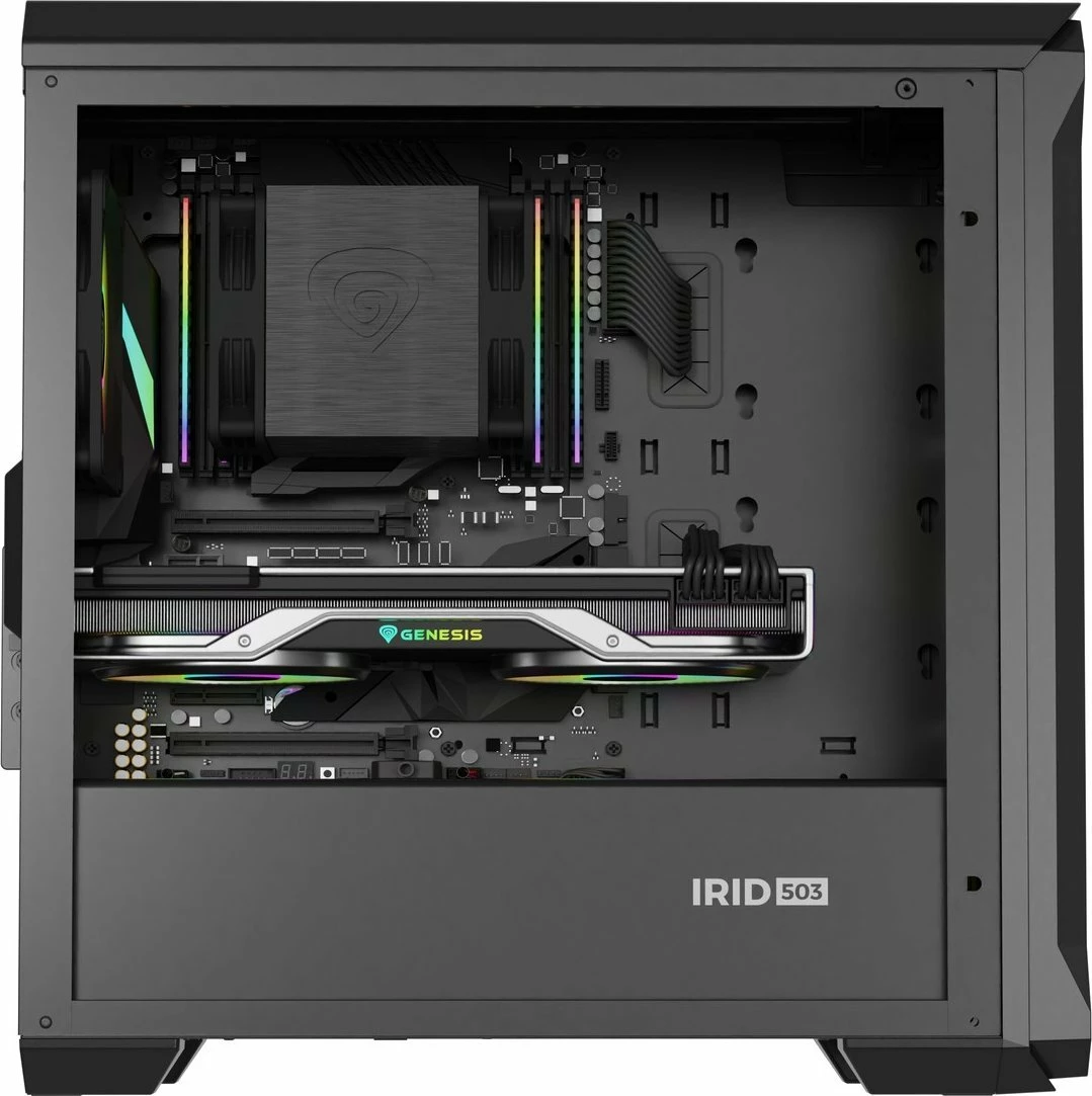 Kasë GENESIS Irid 503 ARGB V2 NPC-1559 Micro Tower, Micro-ATX/Mini-ITX, x4 ventilatorë ARGB 120mm, e zezë