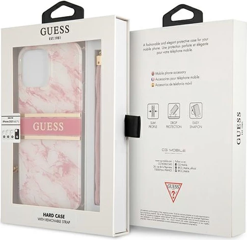 Mbështjellës Guess Marble Strap për iPhone 13 Pro Max 6.7", Rozë