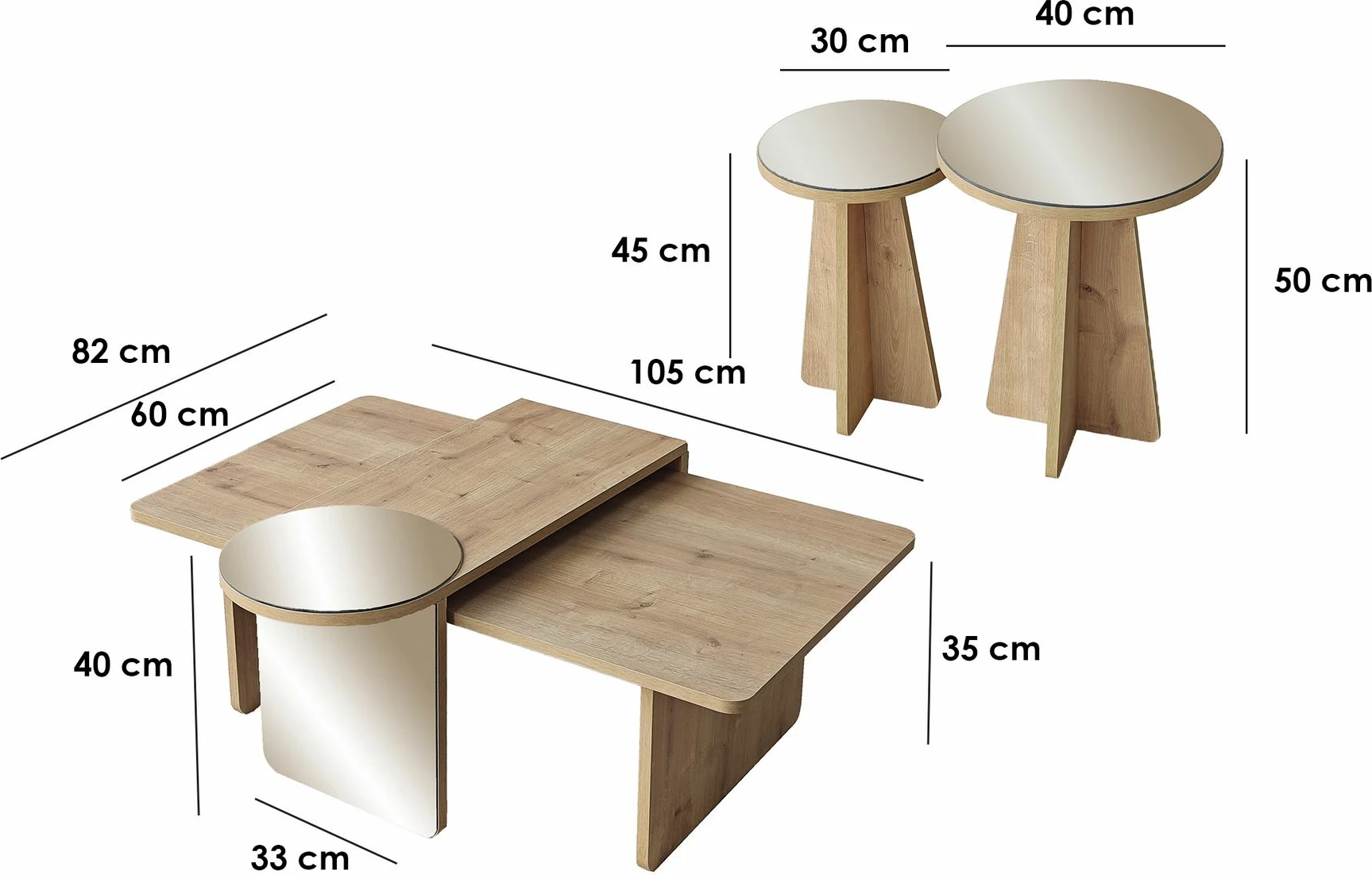 Set tavolinash kafeje Skye Decor, Luna 4, bronzie, lisi sapphire