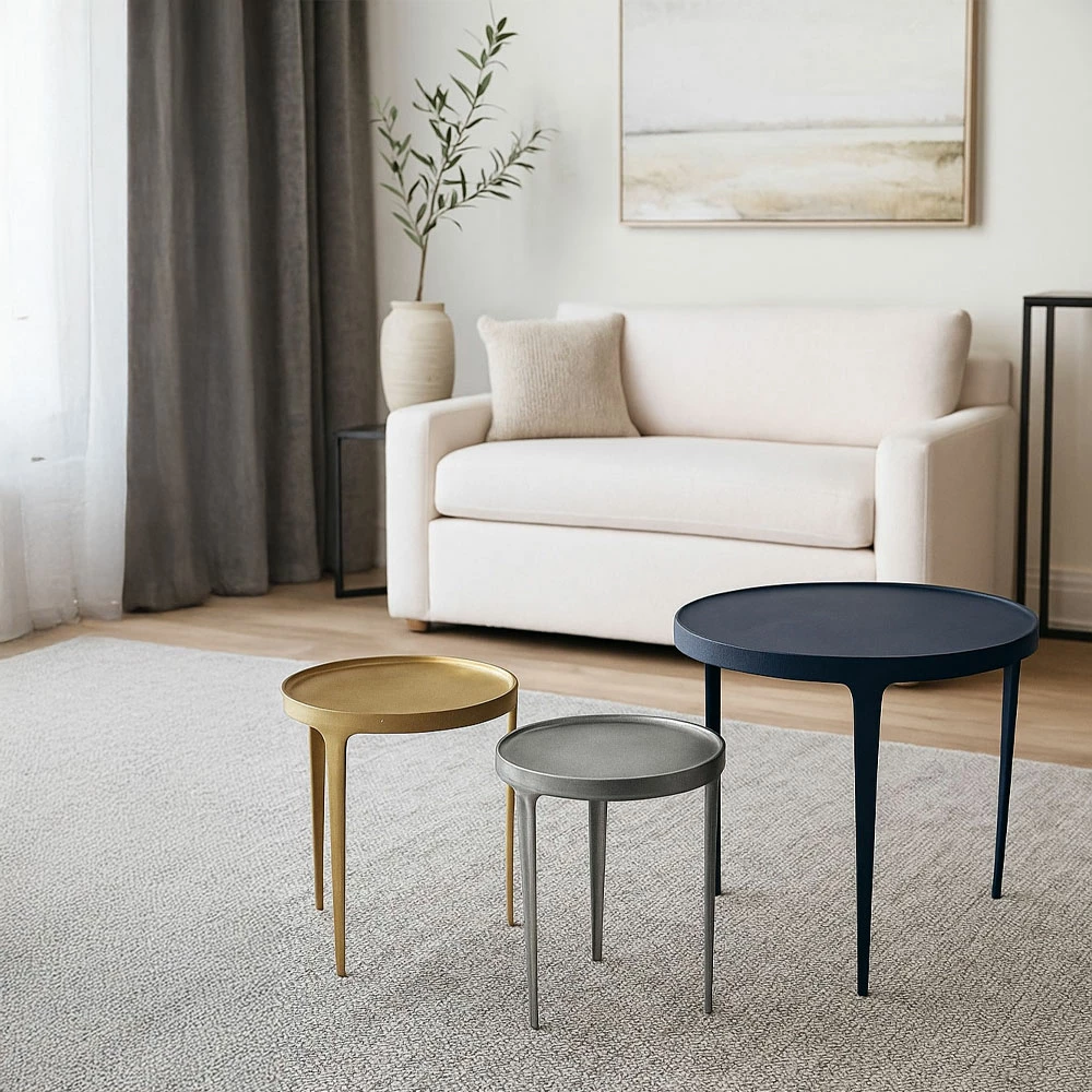 Set tavolinash anësore INK, 3 copë, e zezë, bronz, nikel, 64.5x64.5x61cm