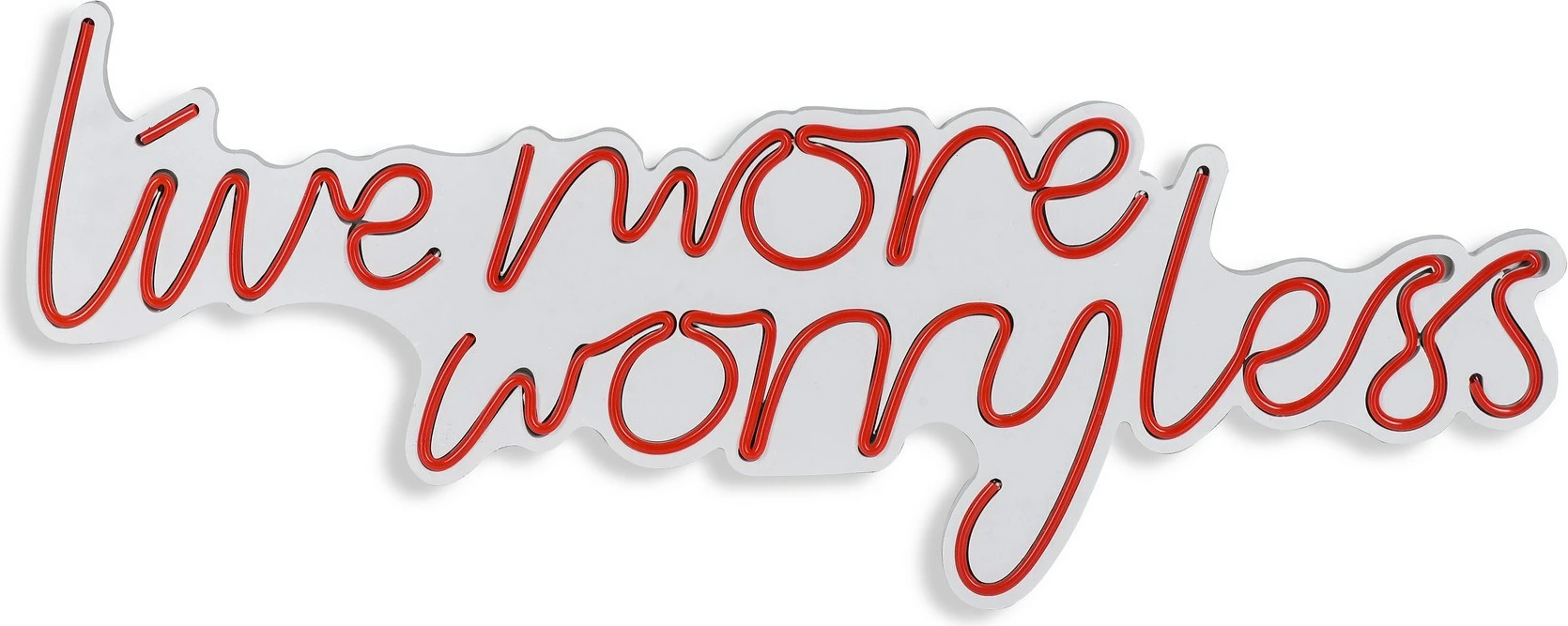 Dekor dritash LED plastike, 'Live More Worry Less', ngjyrë e kuqe