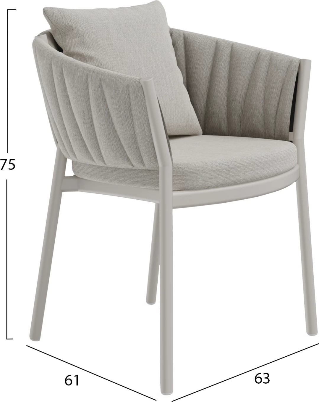 Karrige për ngrënie SHANKS FH6207.02, ngjyrë krem e bardhë, alumini & pëlhurë olefin, 63x61x75H cm