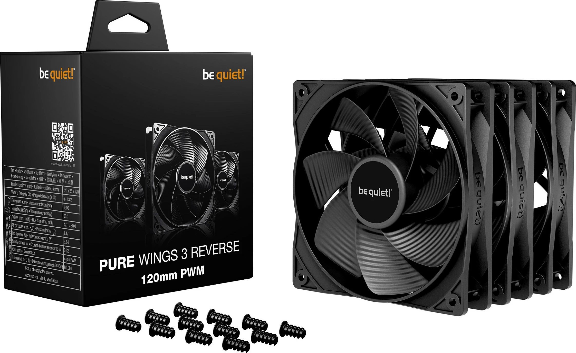 Ventilator kase Be Quiet! Pure Wings 3 Reverse 3-Pack 120mm PWM, zi