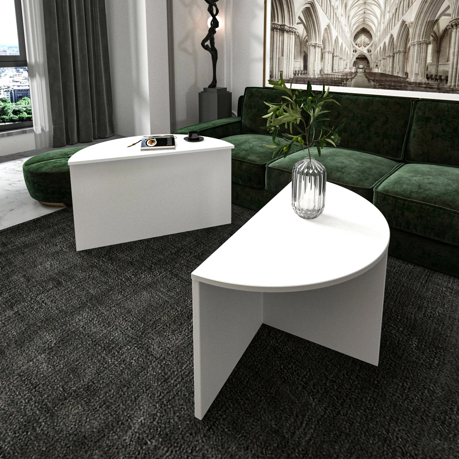 Set tavolinash kafeje Hanah Home, Dolunay, e bardhë