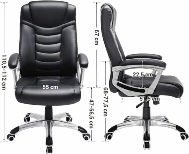 Karrige zyre SONGMICS OBG21BV1, PU, mbajtje 150 kg, rregullim lartësie 47–56.5 cm, bazë 70 cm, e zezë, set me aksesorë