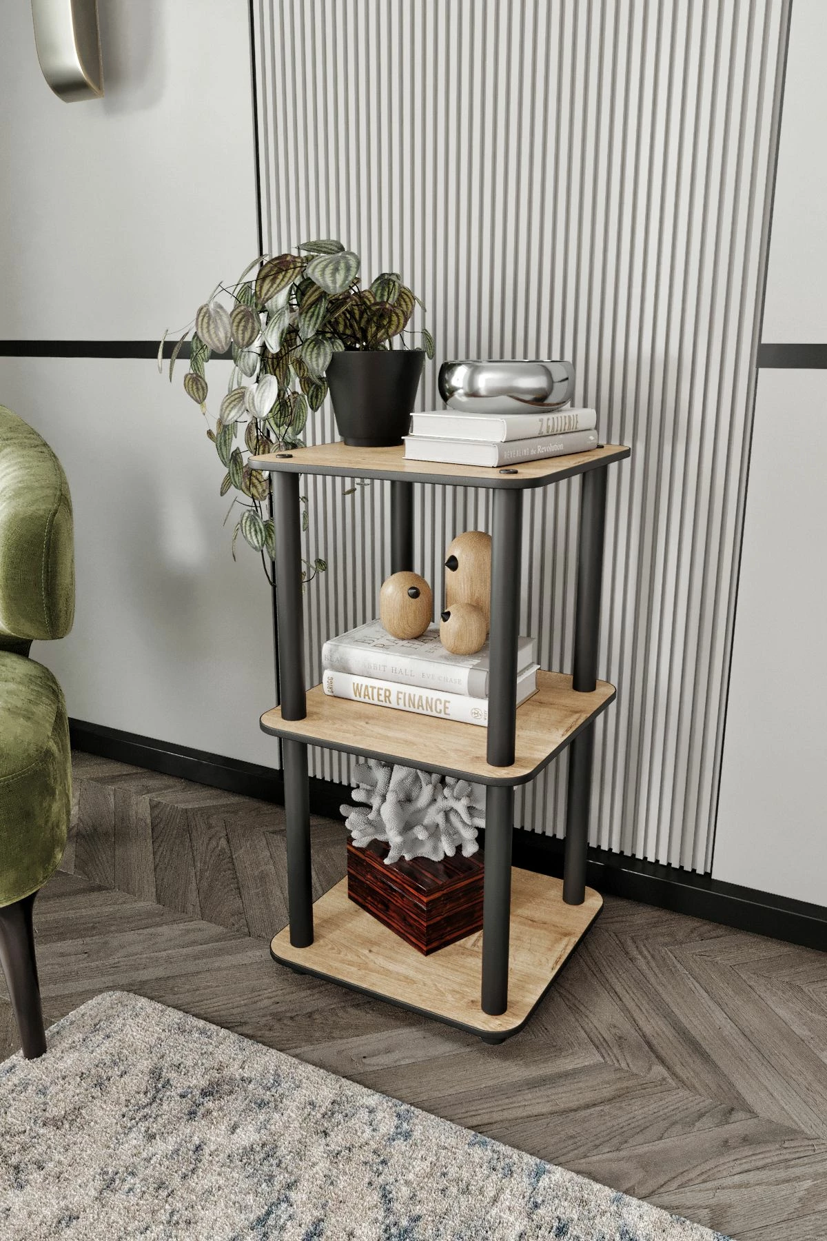 Raft librash Skye Decor, 3 kate, katror, ngjyrë lisi