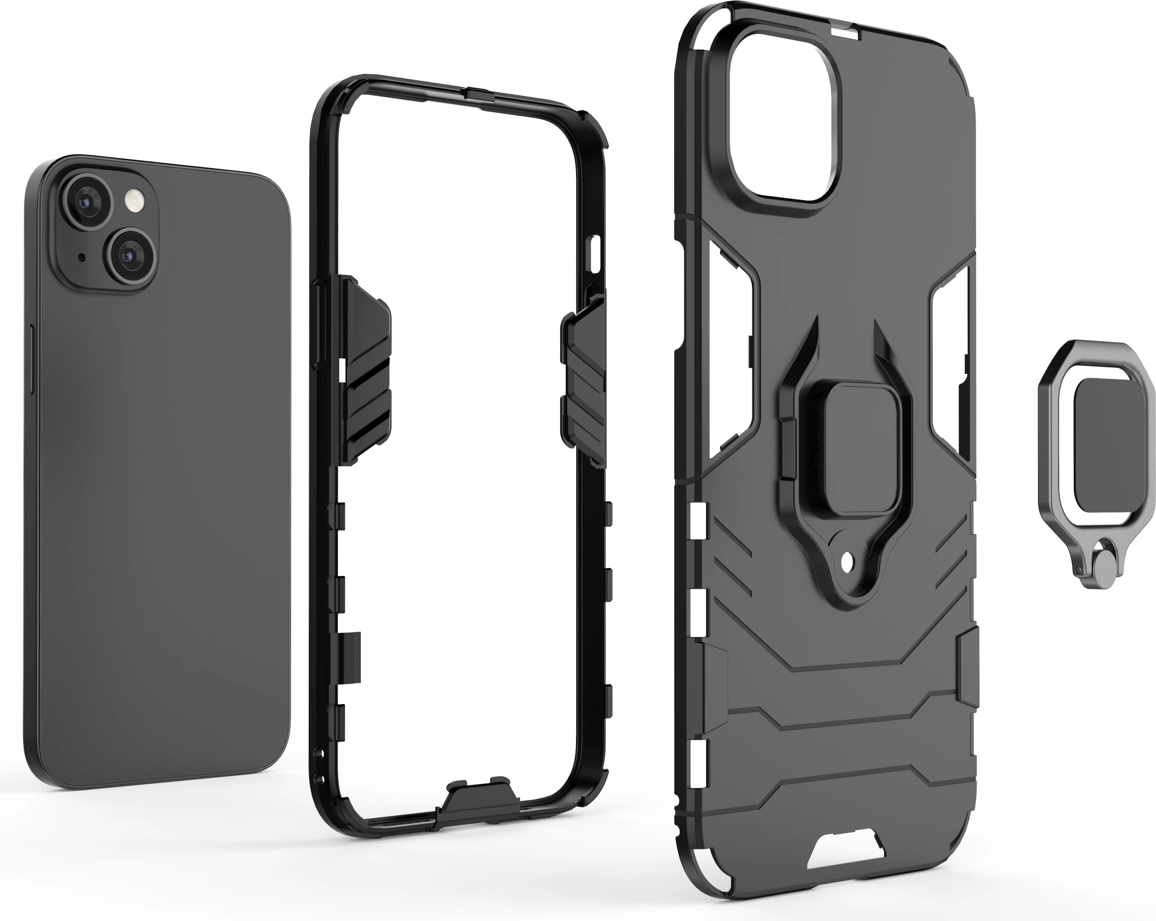 Mbështjellës Hurtel Ring Armor për iPhone 14 Plus, me unazë, i zi
