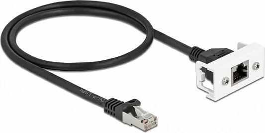 Kabllo zgjeruese rrjeti DeLOCK Easy 45, Cat6A S/FTP, RJ45 mashkull në RJ45 femër, 0.5 m, zezë/bardhë