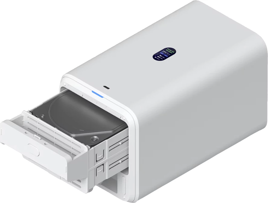 Pajisje NAS Ubiquiti UniFi UNAS-2-W-EU, 2x 3.5\" HDD bays, 2.5GbE, USB-C, me adapter PoE++, e bardhë