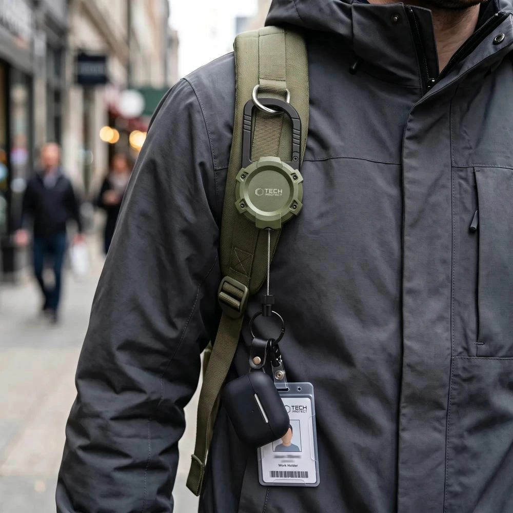 Mbajtëse me litar retraktues Tech-Protect ATH03 UrbanLoop 99 cm, universal, set 3 copë, green