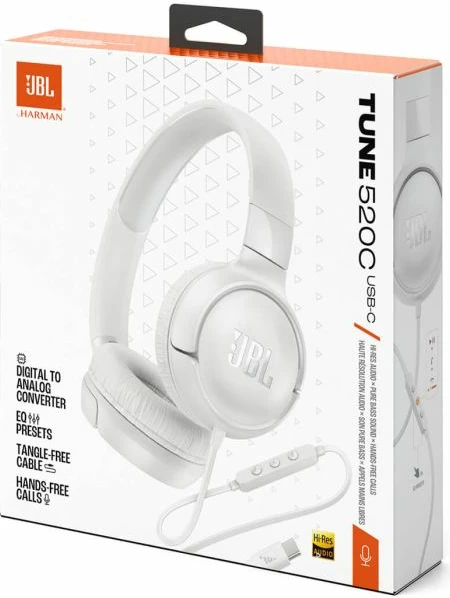 Kufje JBL Tune 520 USB-C me kabllo, Hi-Res, on-ear, me mikrofon, e bardhë