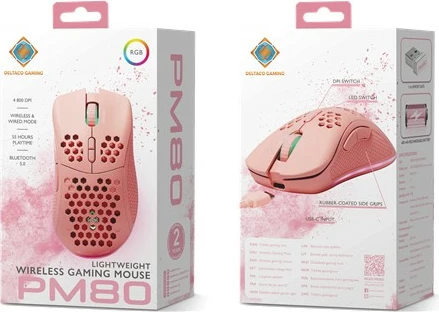 Maus wireless Deltaco Gaming RGB, rozë