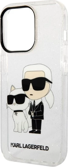 Mbështjellës Karl Lagerfeld Karl&Choupette Glitter për iPhone 14 Pro 6.1", transparent