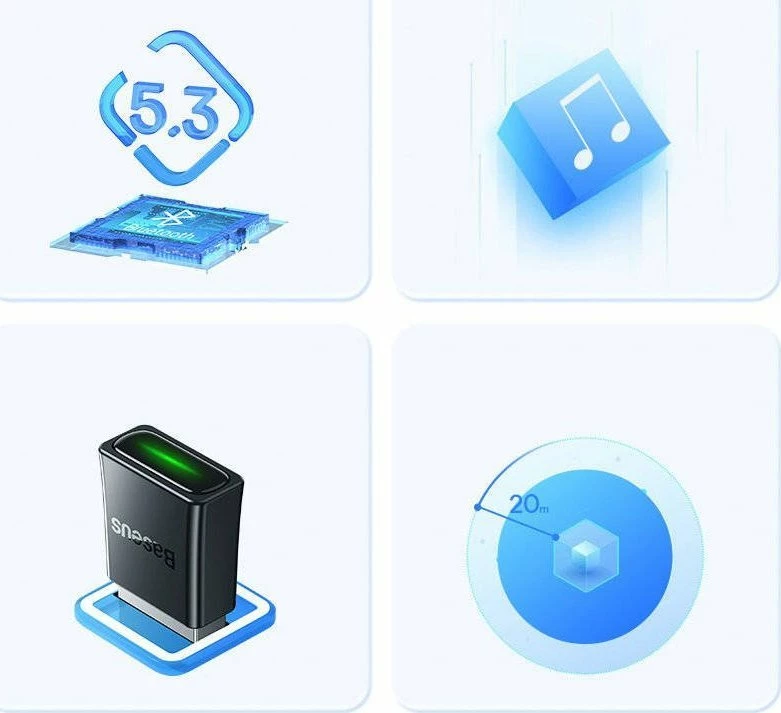 Adapter Bluetooth USB Baseus BA07 Bluetooth 5.3, USB-A, 20 m, i zi