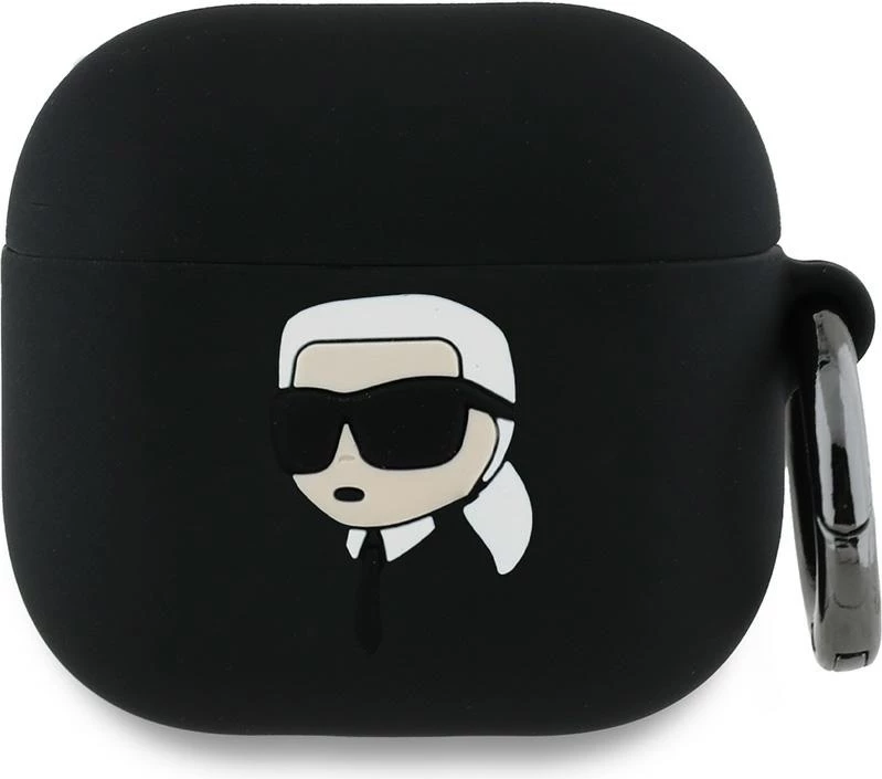 Mbështjellës Karl Lagerfeld për AirPods 4, Silicone Karl Head 3D, i zi