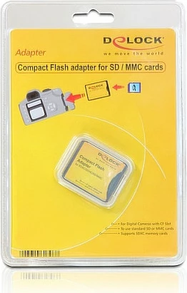 Adapter CompactFlash DeLOCK 61796 për kartela SD/MMC, 36.4 x 42.8 x 5 mm, i zi