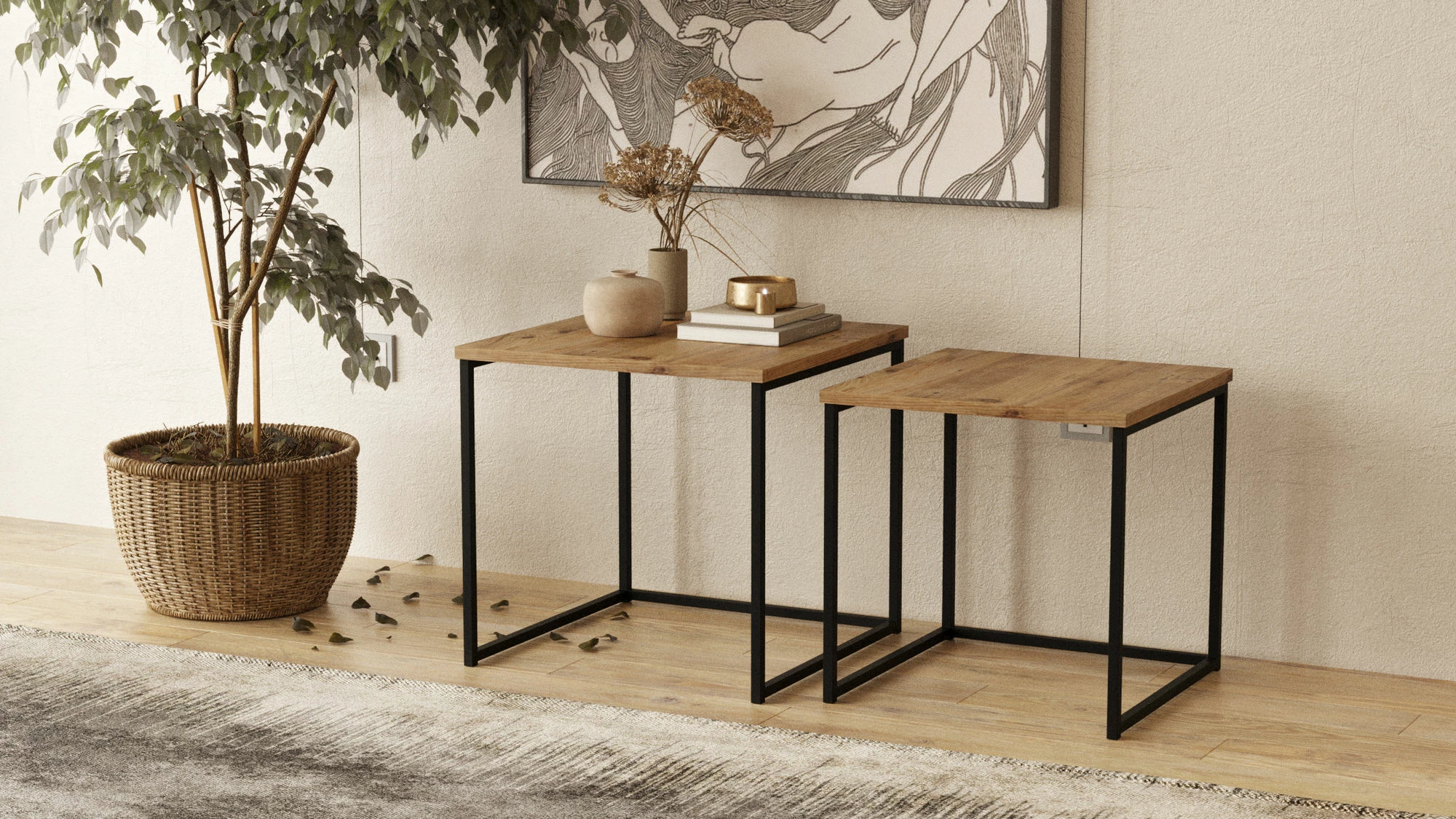 Set tavolinash të mbivendosura, 2 copë, Skye Decor, ngjyrë Atlantic Pine, Vg8-A