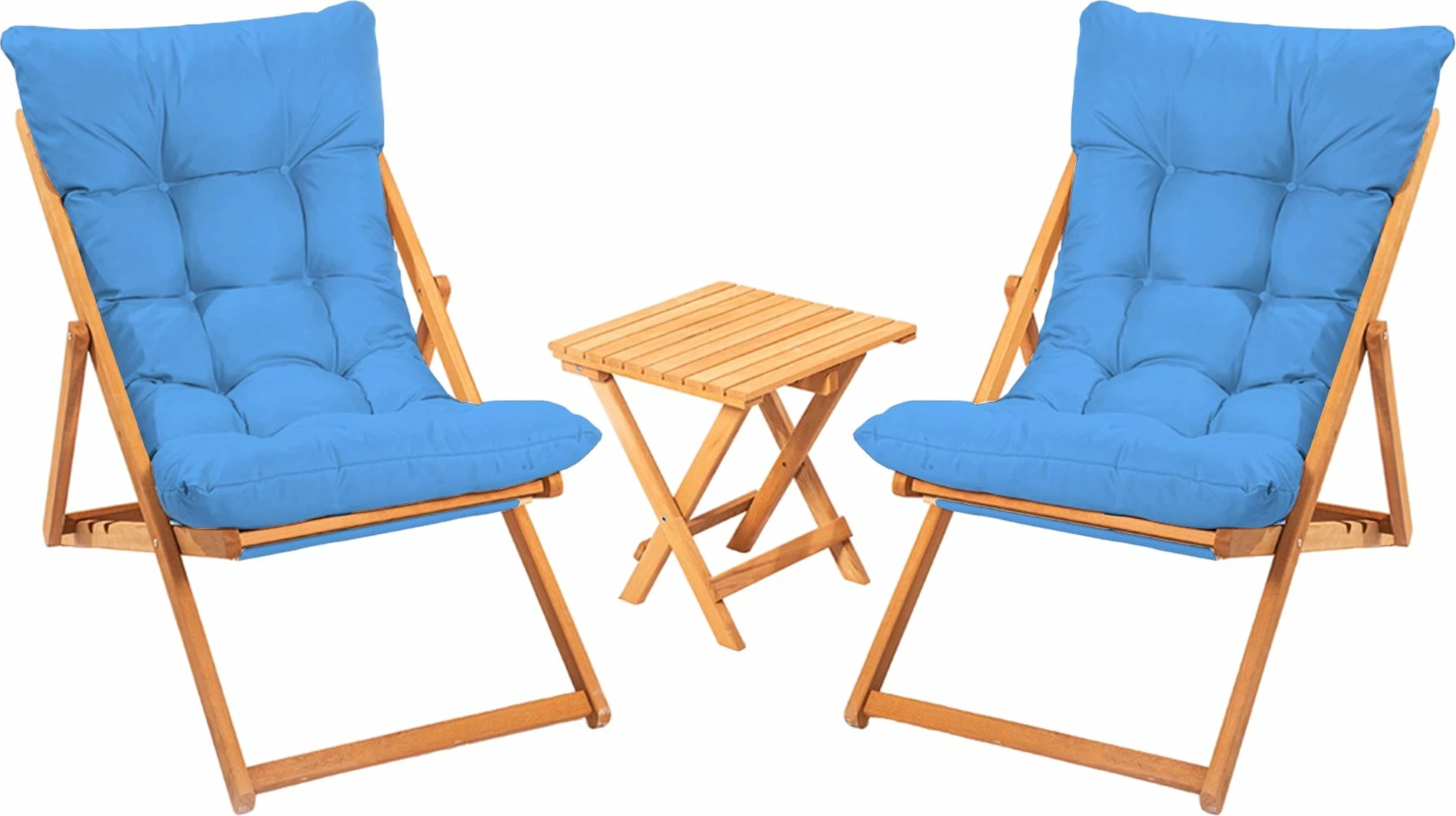 Tavolinë me karrige për terasë, dru ahu, ngjyrë natyrale dhe kaltër, 3 copë, My005