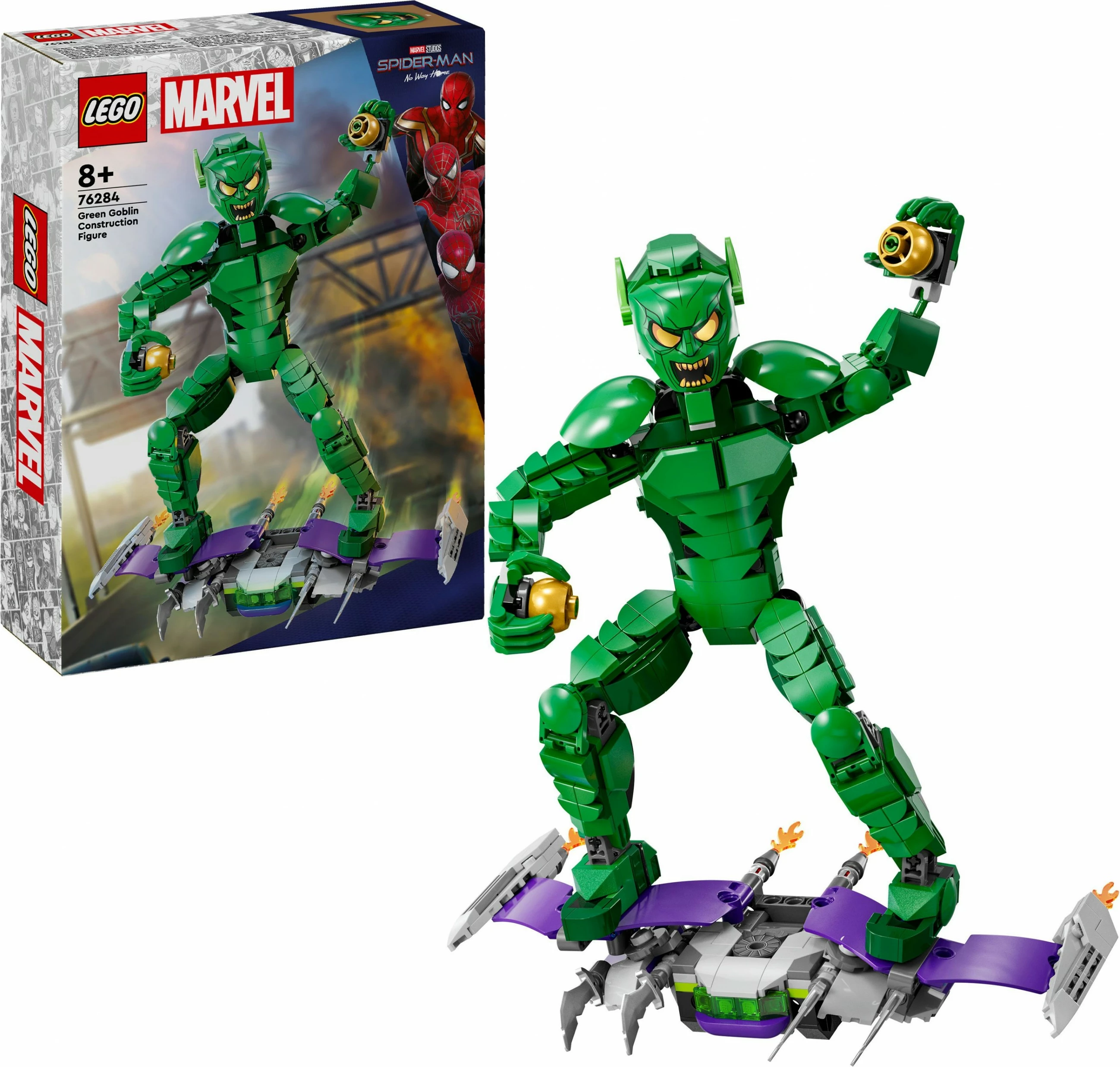 Set ndërtimi LEGO Marvel Green Goblin 76284, figurë ndërtuese, shumëngjyrëshe