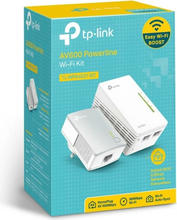 Kit Powerline me Wi‑Fi, TP-Link TL-WPA4221 KIT, AV600 500Mbps, Wi‑Fi N 300Mbps, 2x LAN, e bardhë