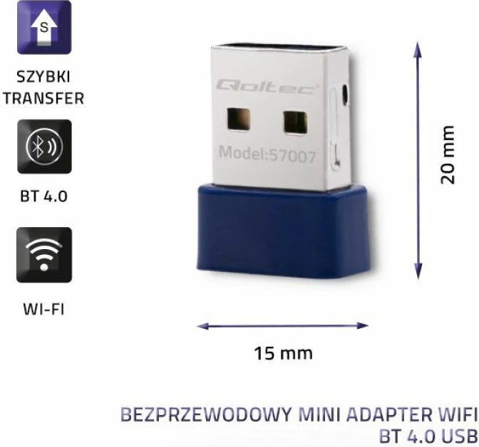 Adapter Wi-Fi & Bluetooth Qoltec, USB, navy