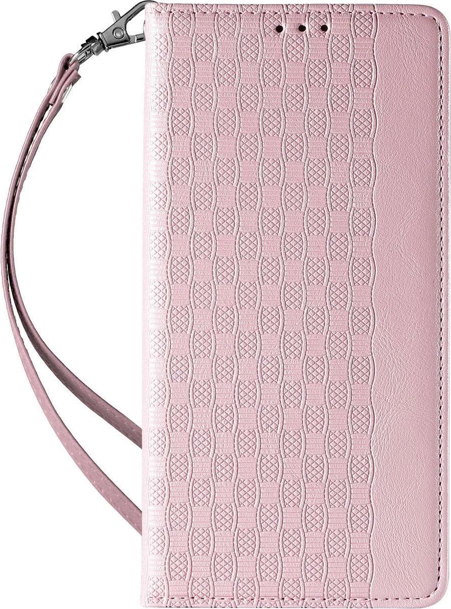 Mbështjellës Hurtel Magnet Strap Case për iPhone 14 Plus, me portofol, stand dhe rrip dore, Rozë