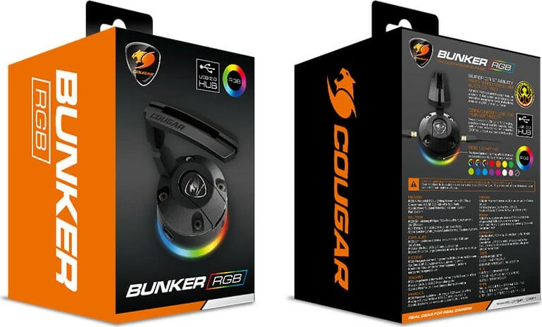 Mouse bungee Cougar BUNKER RGB, me ndriçim RGB, USB Hub, i zi