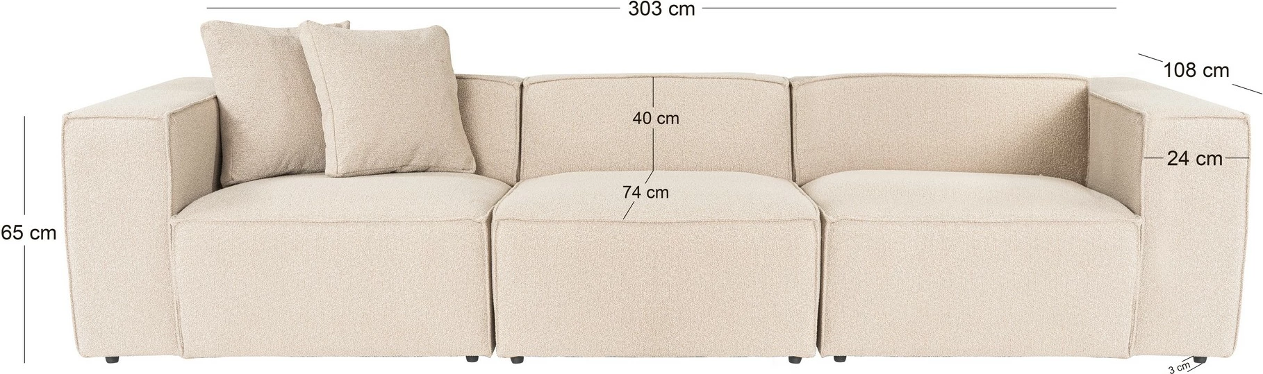 Kauç 3-ulëse Lora, ngjyrë pjeshke, Atelier del Sofa