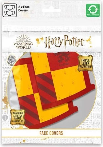 Maskë fytyre Pyramid International Harry Potter Gryffindor, pambuk 100%, e ripërdorshme, për të rritur, kuqe/verdhë, set 2 copë
