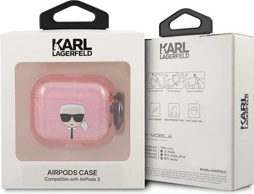 Mbështjellës Karl Lagerfeld KLA3UKHGP për AirPods 3, rozë me shkëlqim