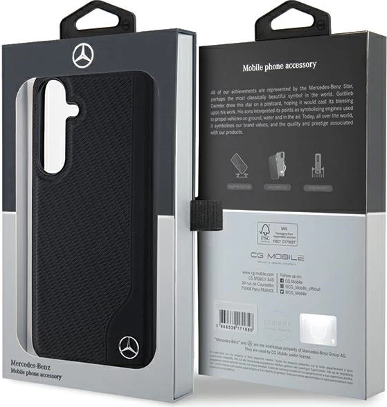 Mbështjellës Mercedes Leather Debossed Line MagSafe për Samsung Galaxy S24+, i zi