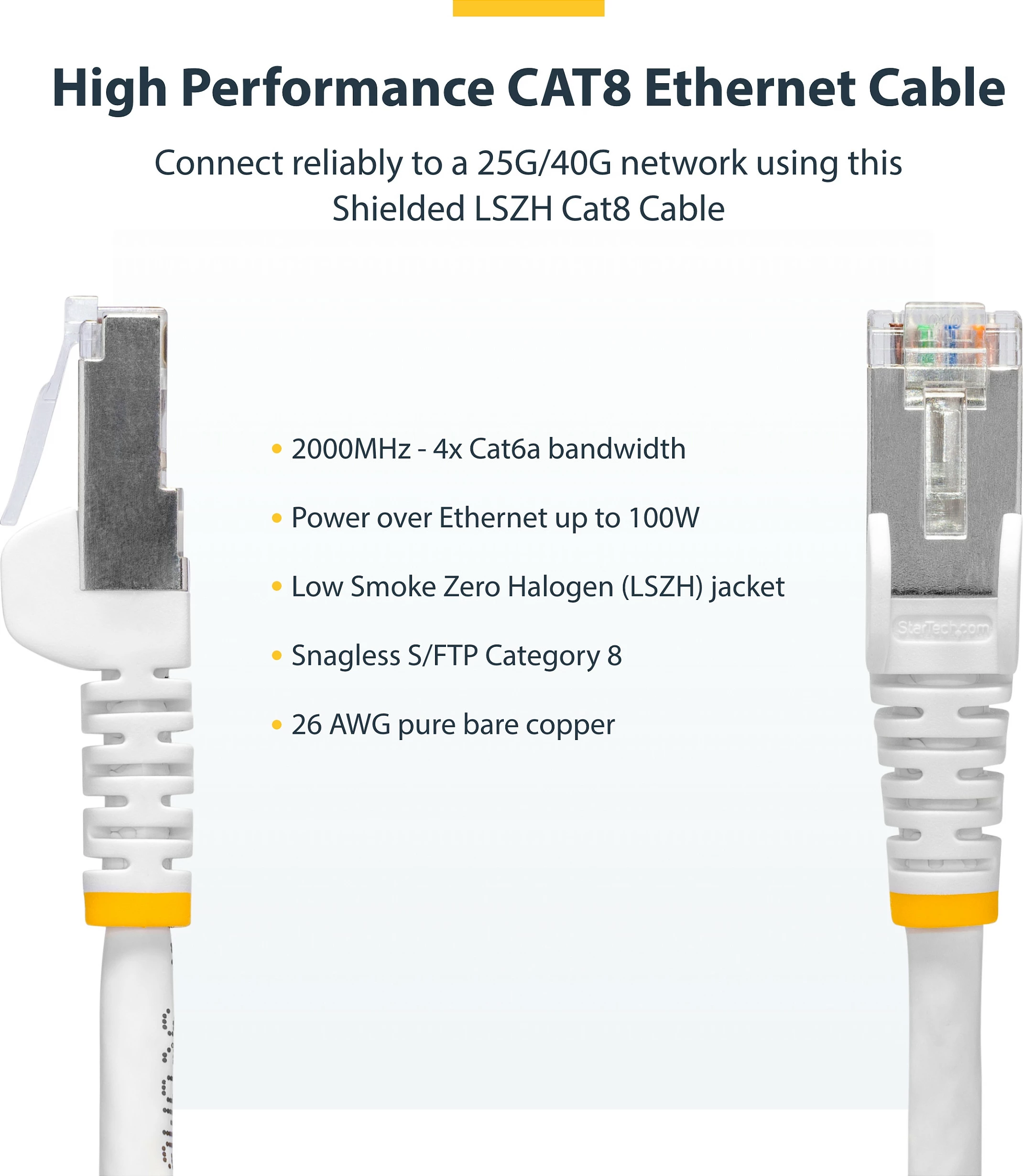 Kabllo Ethernet StarTech Cat8 5m, S/FTP, 25G/40G, PoE++ 100W, e bardhë