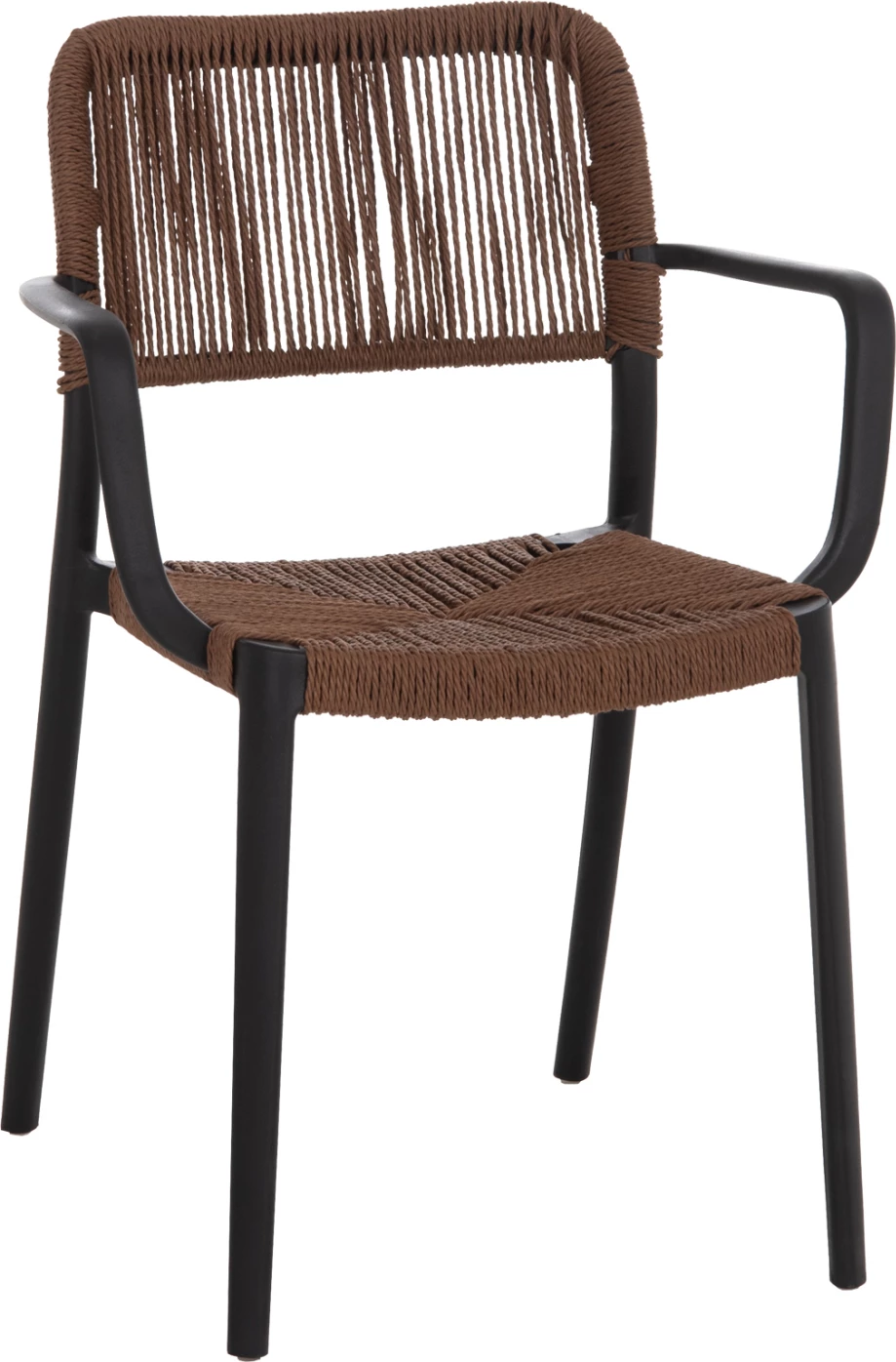 Karrige për jashtë për tavolinë, STRIDER, kornizë e zezë, litar kafe, 57x53x80cm, set prej 5 copash