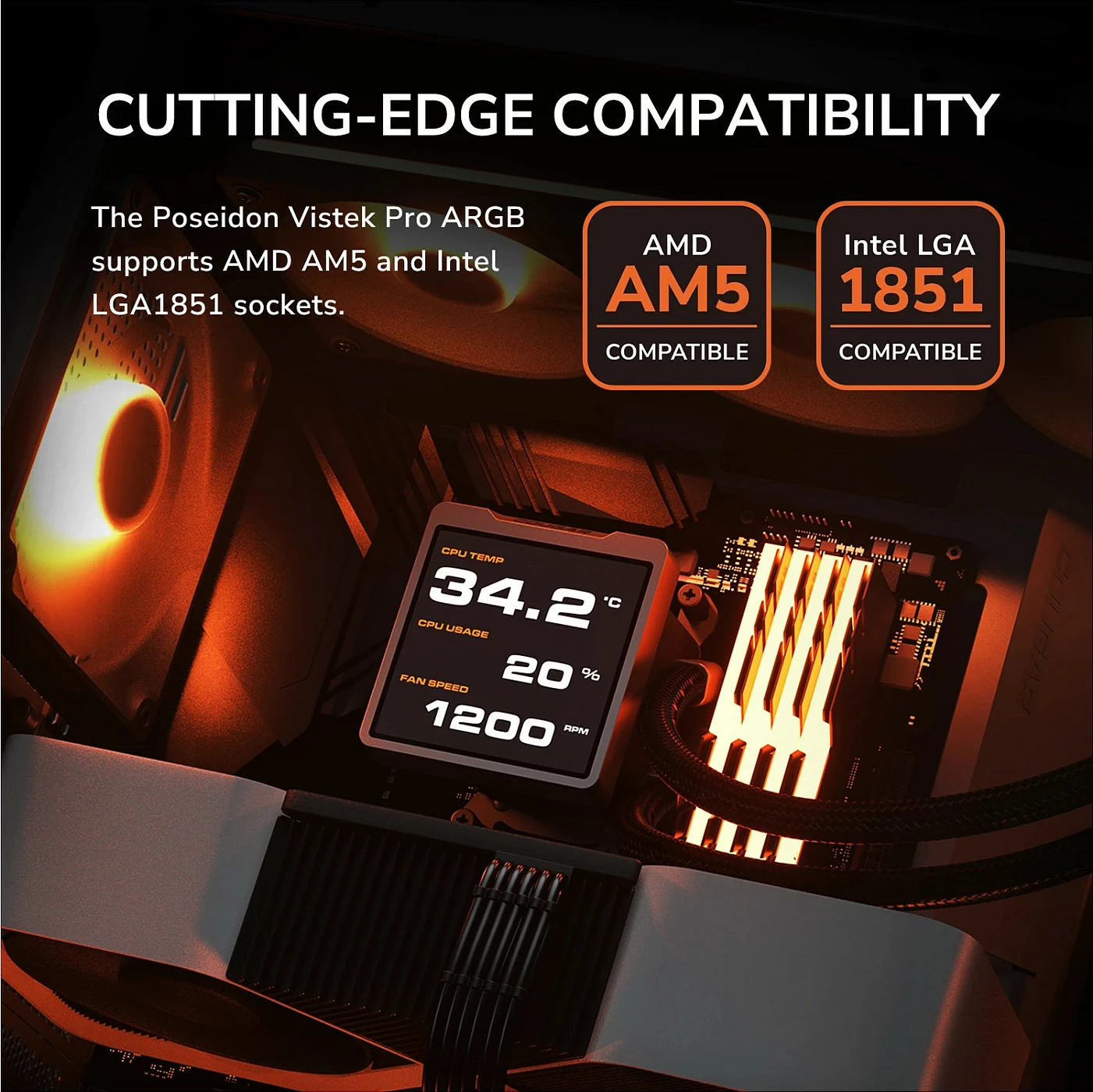 Ftohës uji për CPU Cougar Poseidon Vistek Pro 360 ARGB, 360mm, me ekran LCD 3.95", i bardhë