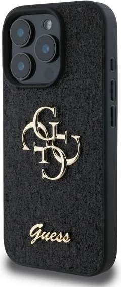 Mbështjellës Guess Fixed Glitter Big 4G për iPhone 16 Pro, i zi