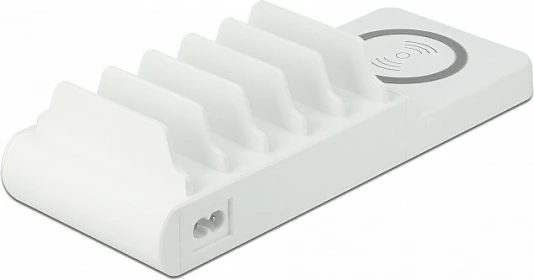 Stacion karikimi DeLOCK USB-C PD 2x + USB-A 3x, 110W, wireless 15W, i bardhë