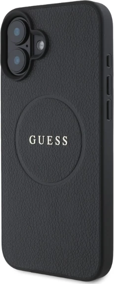 Mbështjellës Guess Grained Ring MagSafe për iPhone 16, i zi